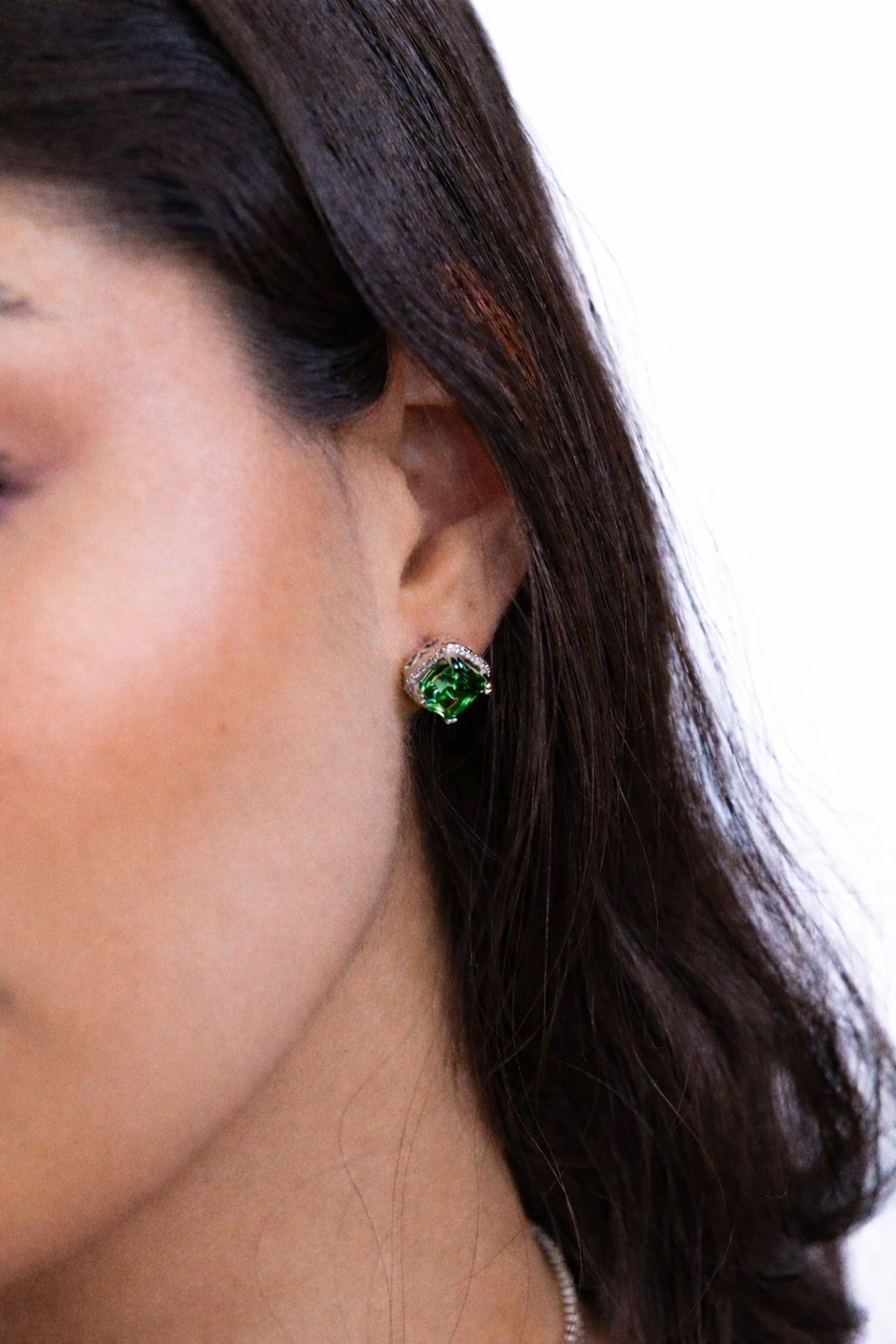 Studs Green Sapphire Cushion Halo