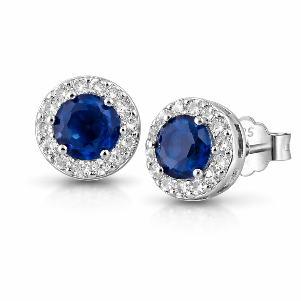 Studs Blue Sapphire Halo